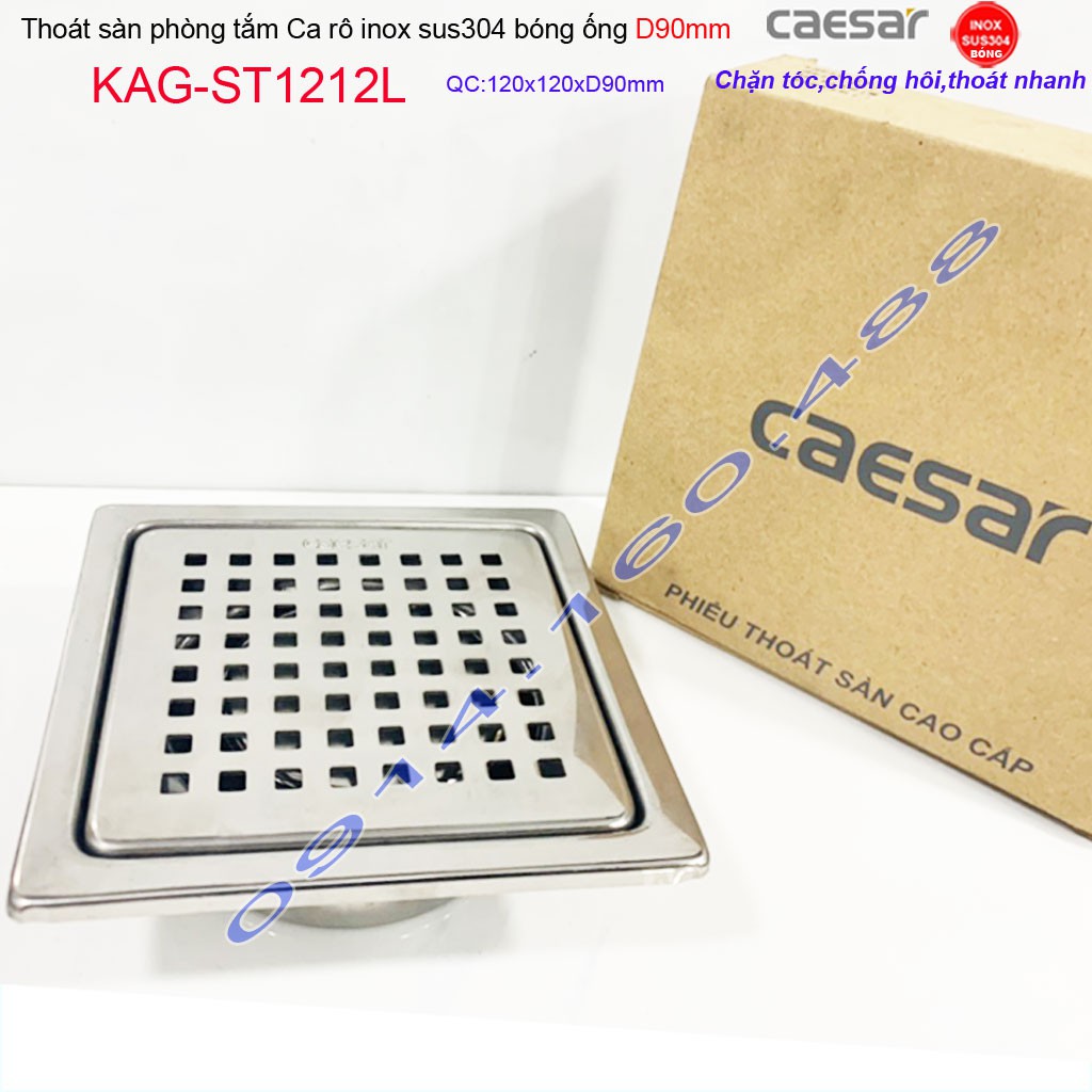 Thoát sàn Caesar 12x12cm ST1212L, phễu thoát sàn 12x12cm ống D90 Inox SUS304 caro thoát nước nhanh chống hôi tốt