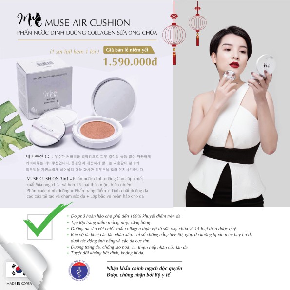 Phấn Nước Dinh Dưỡng Muse Cushion 3 Trong 1 Trang Điểm Chống Nắng Dưỡng Da