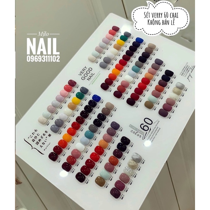 Sét sơn gel very good nail 60 chai mầu mới, mẫu chai vuông, nhiều sơn hơn mẫu cũ ( hàng chuẩn ) tặng kèm base top