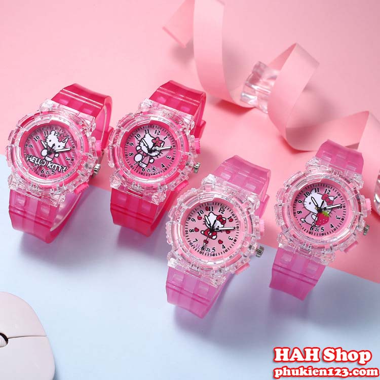 Đồng Hồ Đeo Tay cho bé trai bé gái Có Đèn Led Phát Sáng hình siêu nhân nhện, mèo hello kity rất dễ thương