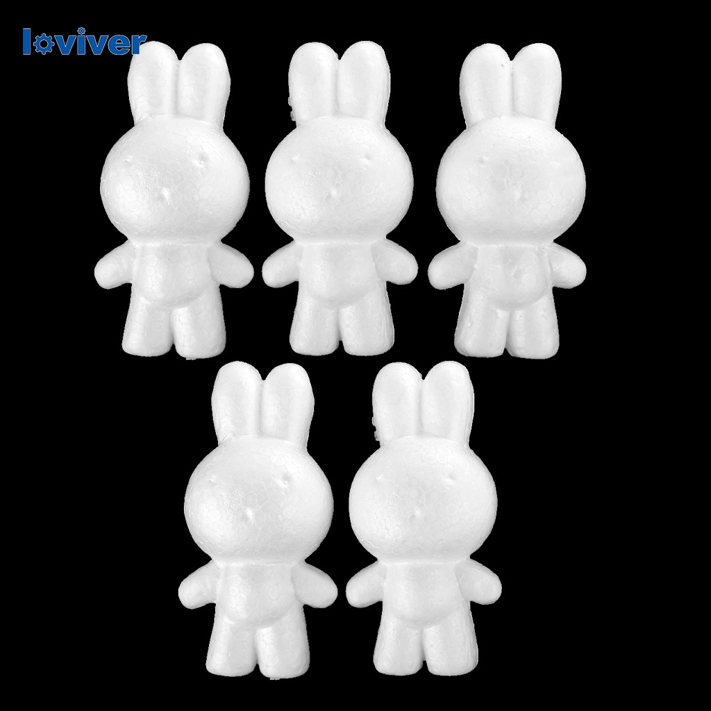 Set 5 Mô Hình Thỏ Bằng Polystyrene Styrofoam 14cm Trang Trí Thủ Công DIY