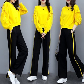 Set Đồ Thể Thao Nữ Gồm Áo Tay Dài Và Quần Dài Ống Rộng