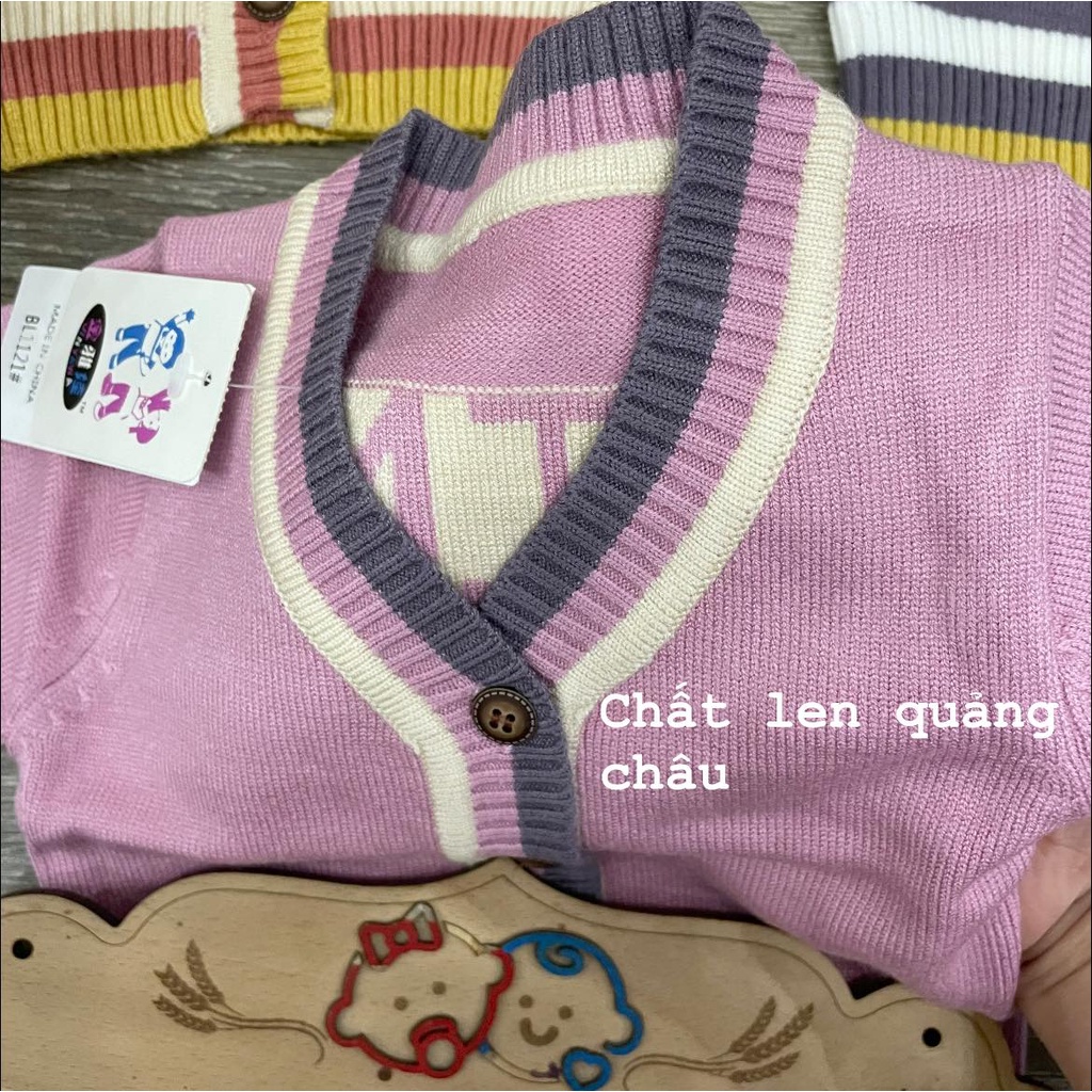 Áo khoác len quảng châu cổ tim viền kẻ cho bé, áo khoác thu đông cho bé trai, bé gái sơ sinh