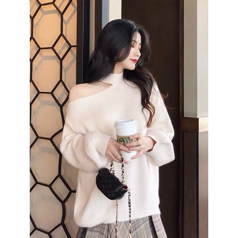 Áo len nữ lệch vai form oversize giấu quần, xẻ vai mềm mịn cao cấp mặc TET LICA - A08a | BigBuy360 - bigbuy360.vn