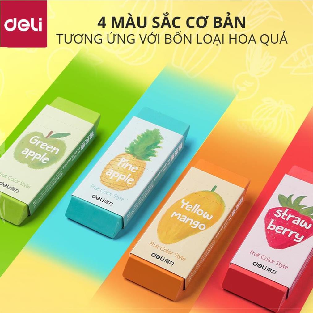 Gôm tẩy Deli hình vẽ hoa quả Đỏ/ Xanh lá/ Vàng/ Xanh ngọc - 71050 [Deli]