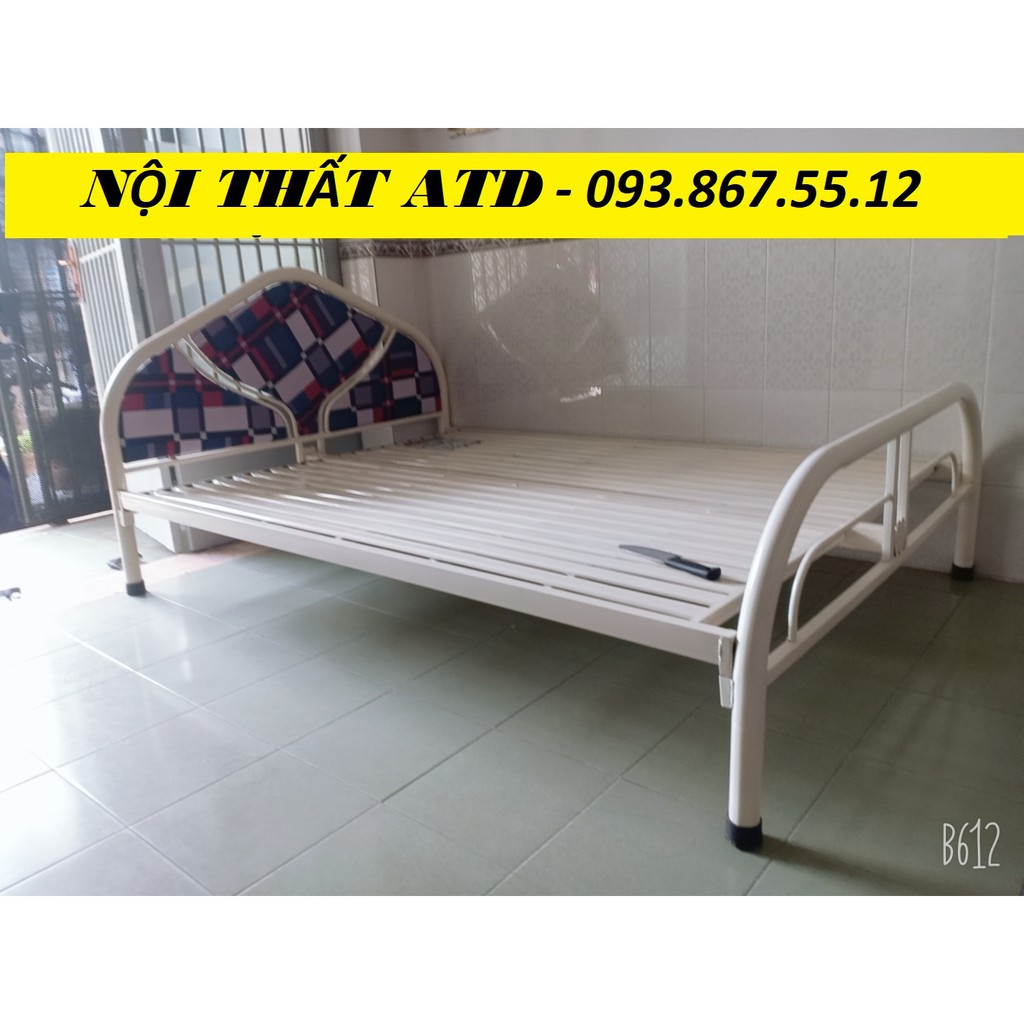 GIƯỜNG SẮT ĐƠN NGANG 1M6, DÀI 2M, SẮT ỐNG TRÒN