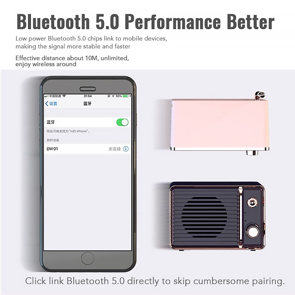 Loa Bluetooth Mini DW01 Phong Cách Retro Dễ Thương Tiện Dụng Mang Theo Du Lịch