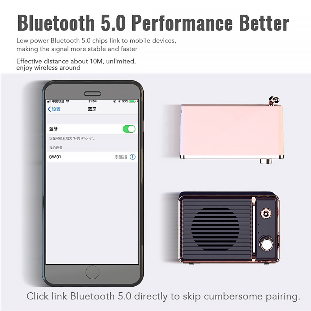 Loa bluetooth DW01 âm thanh nổi 3D HiFi Heavy Bass sạc pin USB thiết kế cổ điển tiện lợi dùng tại nhà/khi đi du lịch