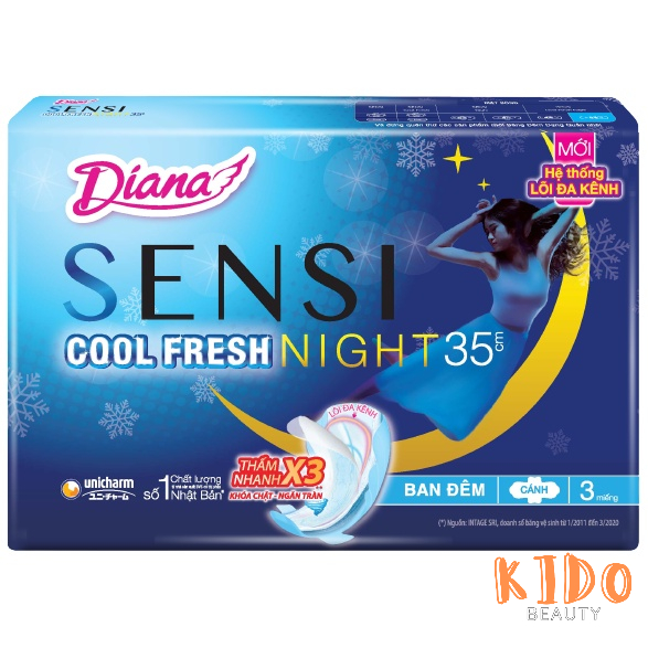Băng vệ sinh ban đêm Diana Sensi Cool Fresh Night |Super Night có cánh - BVS Diana siêu thấm chống tràn
