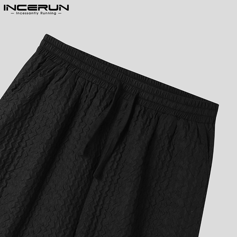 Quần dài INCERUN ống suông dáng rộng lưng thun co giãn có dây rút thời trang 3 màu tùy chọn cho bạn nam