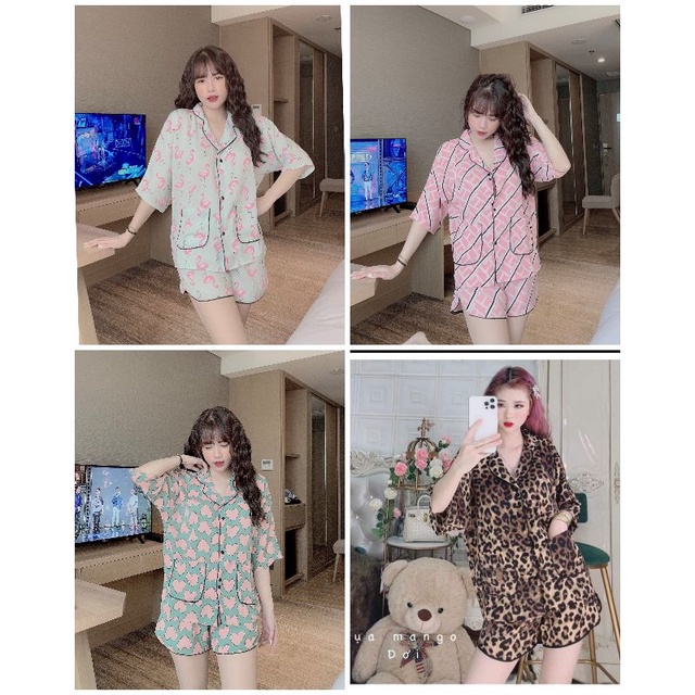 Đồ bộ pijama lụa mango, bộ đồ ngủ đùi  cánh dơi nhiều họa tiết