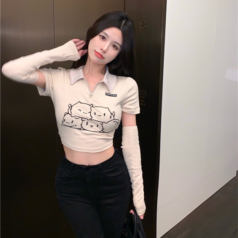 Áo thun polo ngắn dáng ôm dễ thương cho nữ