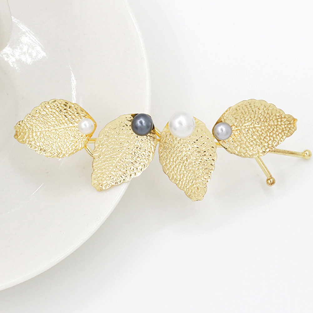 Kẹp tóc hình lá đính ngọc trai thời trang