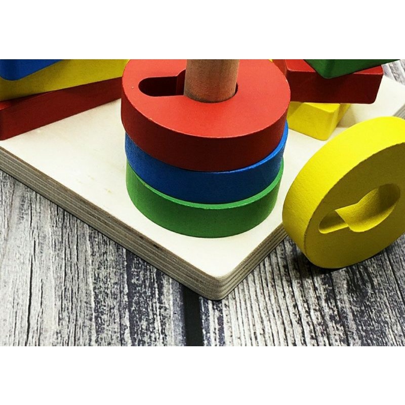 [video thật] Đồ chơi gỗ thả hình 4 trụ cột khối gỗ zic zac - Học liệu Montessori - Đồ chơi phát Triển Trí Tuệ Cho Bé