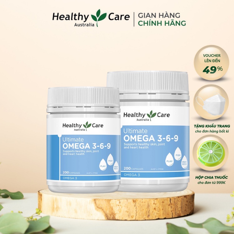 Combo 2 Viên uống dầu cá Omega 3 Healthy Care Fish Oil, giúp tăng cường trí não, bổ sung vitamin (400 viên)
