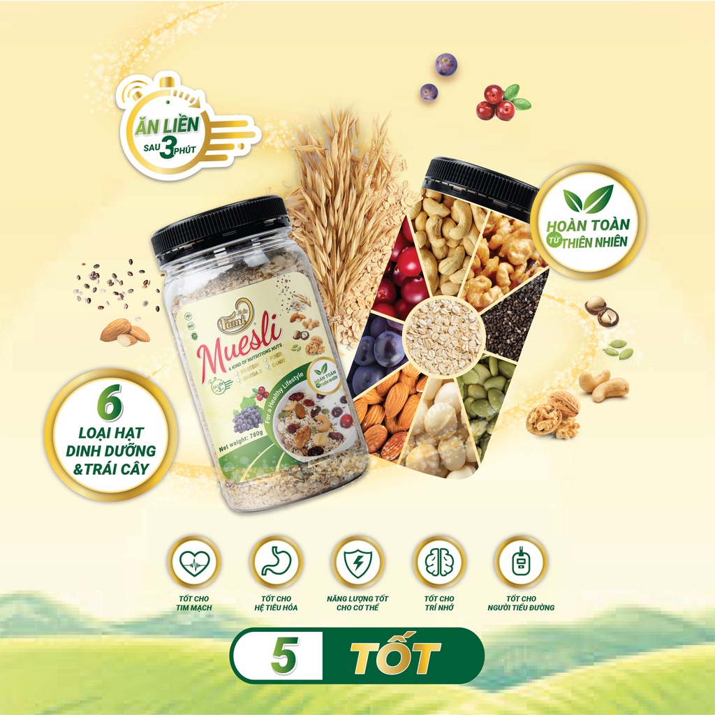 Hạt Dinh Dưỡng Ngũ Cốc Muesli FAMINUTS - Ngũ Cốc Yến Mạch Mix Hạt Dinh Dưỡng Hỗ Trợ Giảm Cân Hũ 780g