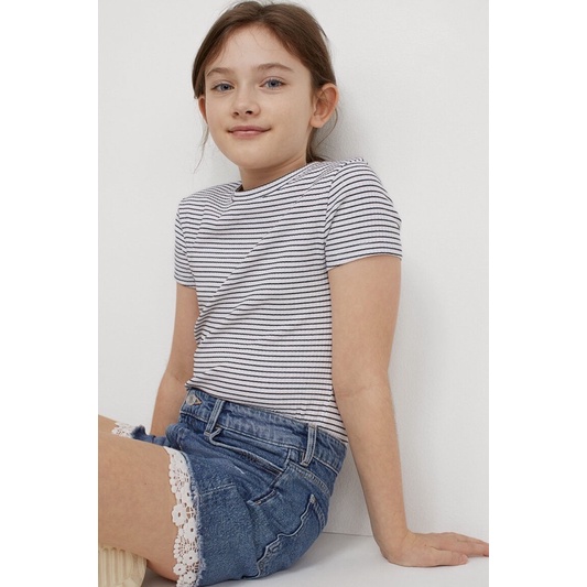 Quần Short Jean Bé Gái Mix Ren HaM