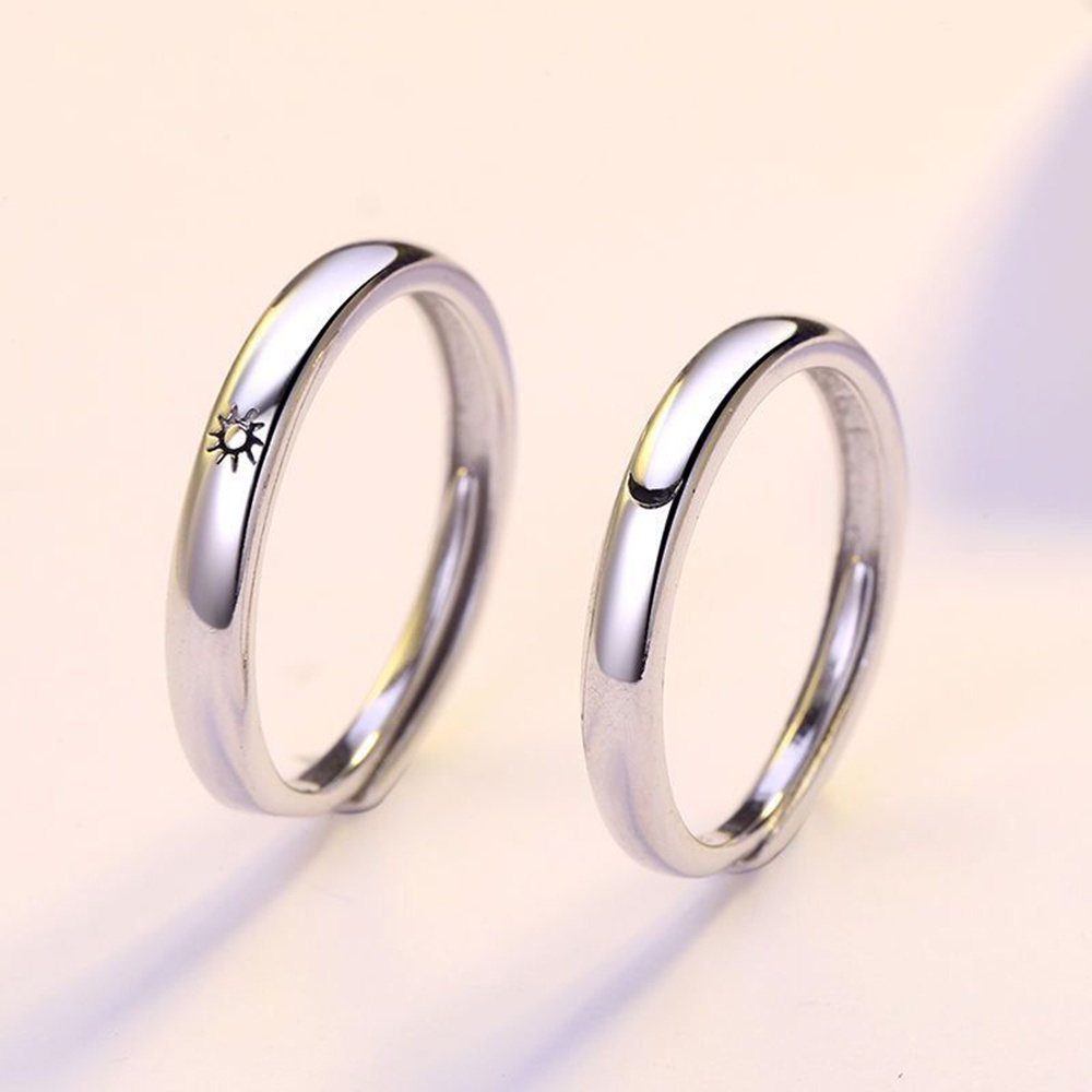 Cặp nhẫn cặp hình mặt trăng/ mặt trời bằng bạc 925 đơn giản có thể điều chỉnh