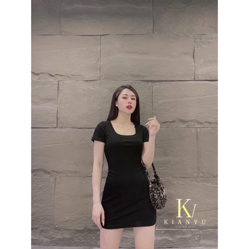 Váy body nữ cổ vuông nhiều màu chất cotton zip đẹp