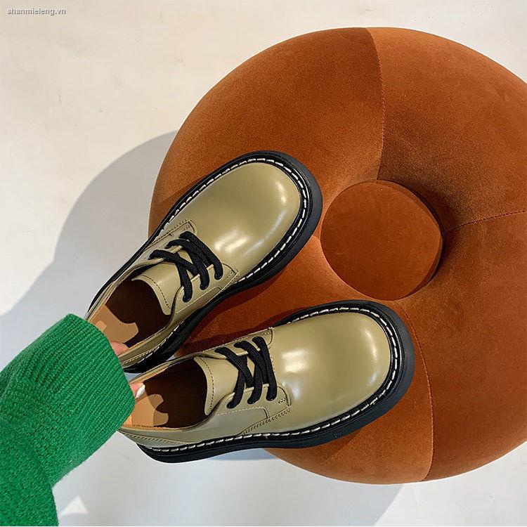 Giày Da Đế Dày Mũi Tròn Phong Cách Retro Anh Quốc 2021 Cho Nữ