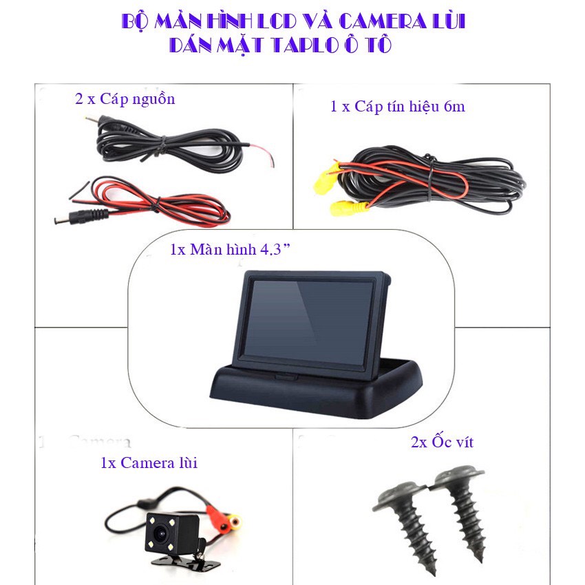 Bộ màn hình LCD 4.3" và Camera lùi 4 Led siêu nét cho Ô tô BSJ-4062 | BigBuy360 - bigbuy360.vn
