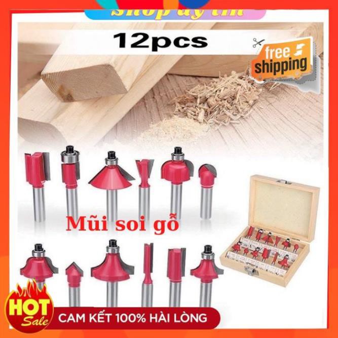 [Hàng Tốt] Bộ mũi phay gỗ cốt 6.35mm hoặc 12.7mm - bộ 12 mũi soi gỗ