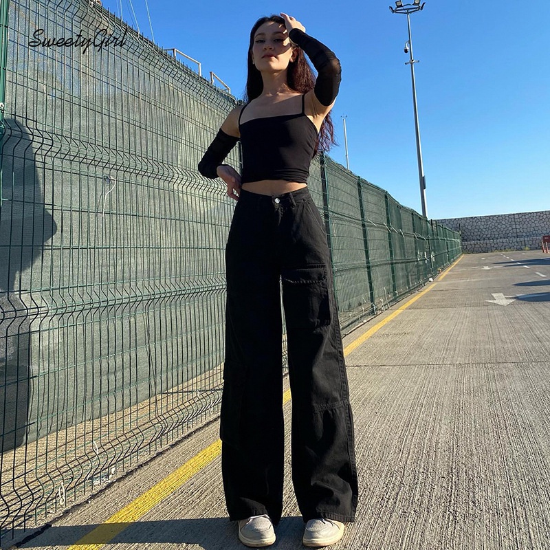 Quần Jean Dài Lưng Cao Màu Đen Trơn Có Khóa Kéo Thời Trang 2022 Cho Nữ