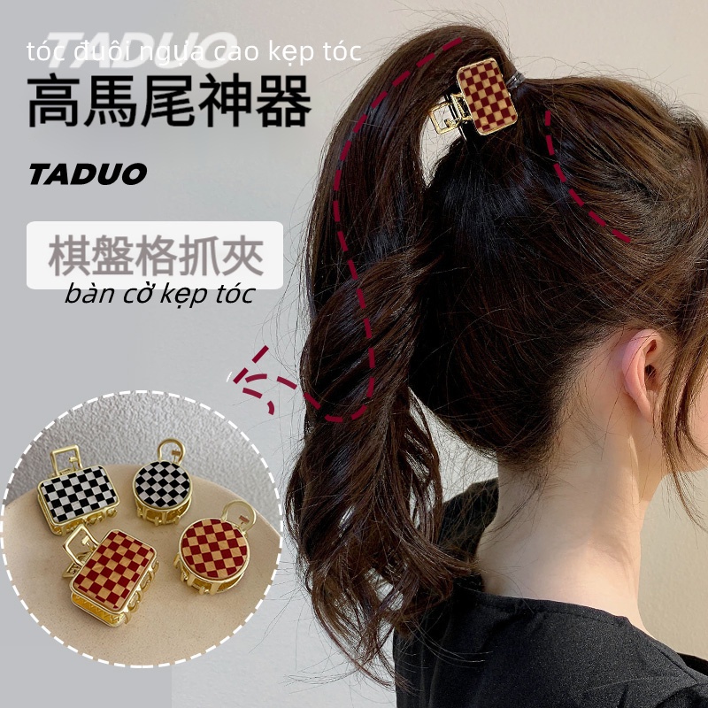 Kẹp Tóc Đuôi Ngựa Cỡ Nhỏ Họa Tiết Caro Phong Cách Hàn Quốc Thời Trang Cho Nữ