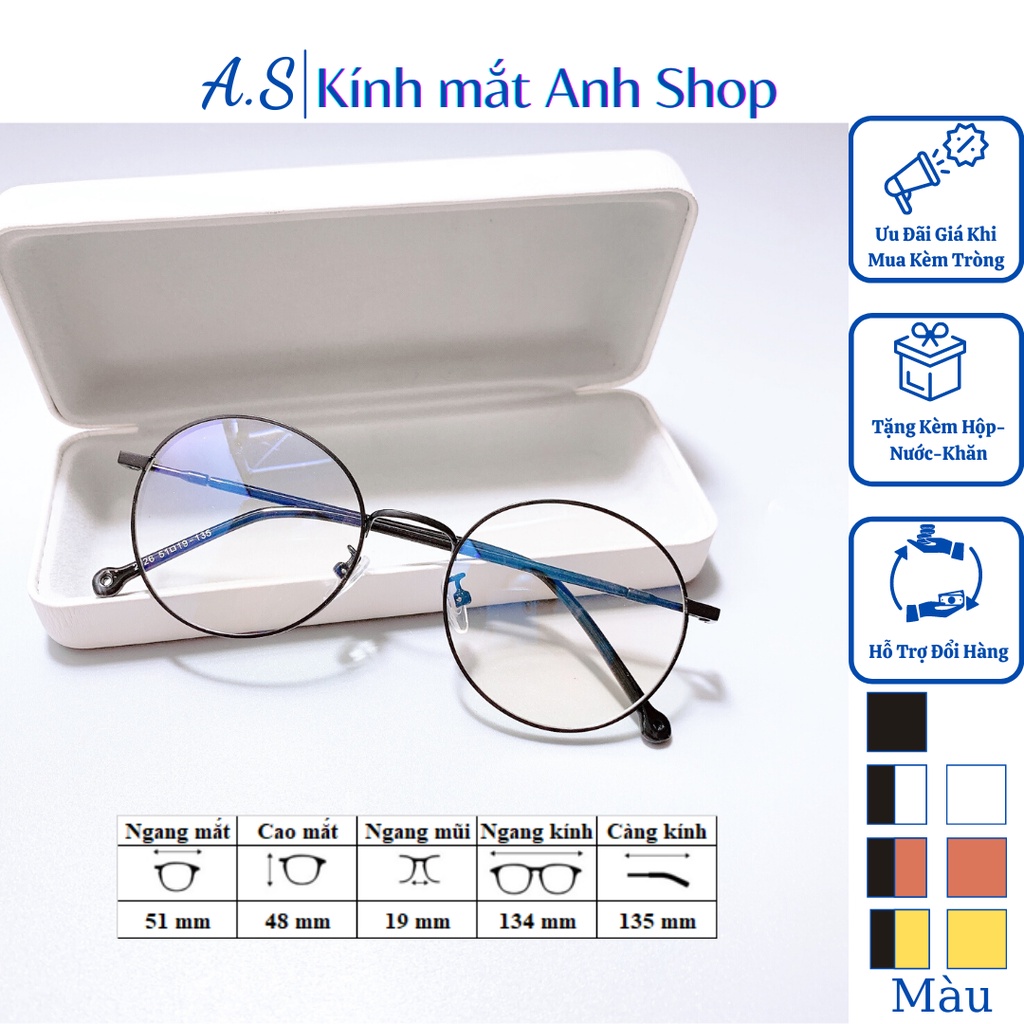 Kính tròn ngố thời trang nam nữ chất liệu kim loại cỡ vừa 2626