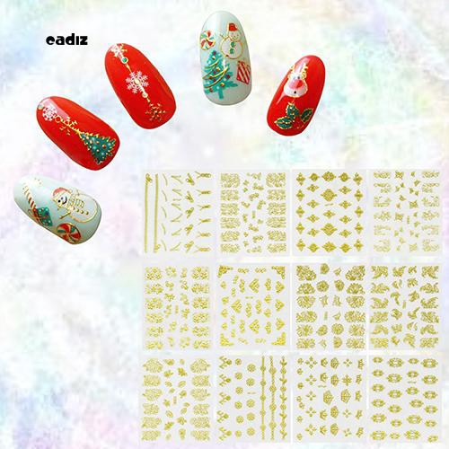 [Hàng mới về] Bộ 12 tờ hình dán móng tay họa tiết Giáng sinh 3D nghệ thuật