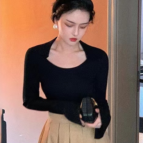 【ZHELIHANGFEI】Áo Dệt Kim Cổ POLO Tay Loe Ôm Dáng Phong Cách Sang Trọng Cho Nữ