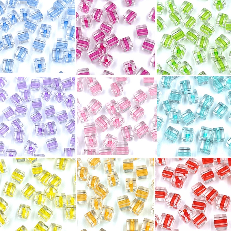 Bộ 20 Hạt Vuông 8Mm Bằng Acrylic Trong Suốt Dùng Làm Trang Sức Diy