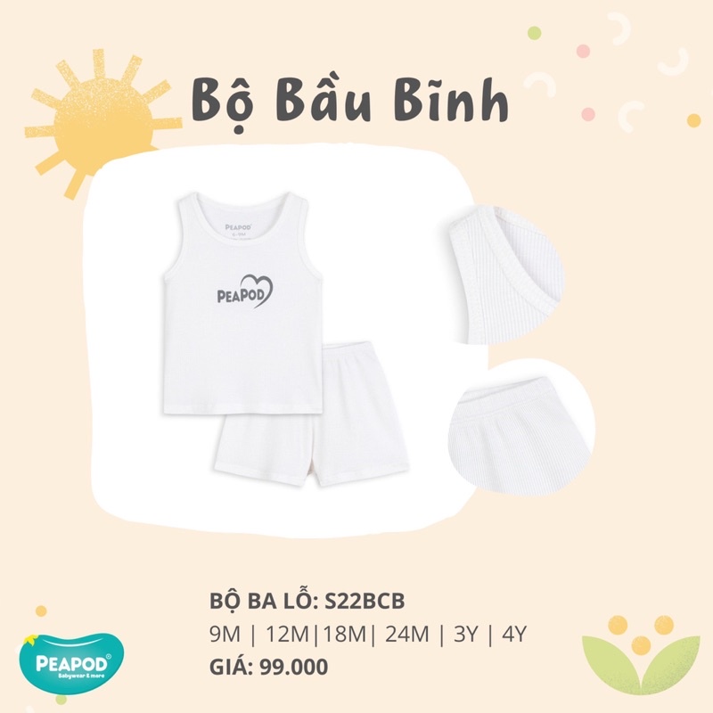 Bộ ba lỗ Peapod chính hãng size 9m->4y