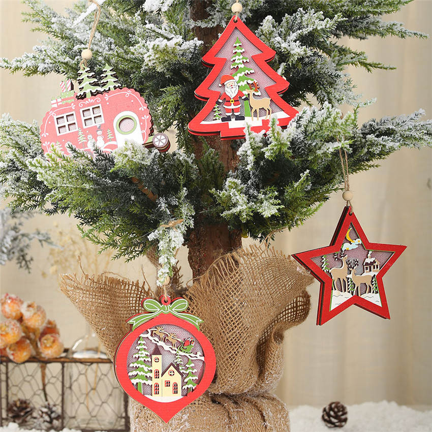 LED Light Christmas Tree Star Car Pendants Ornaments/ Xmas DIY Crafts/Home Christmas Party Decorations