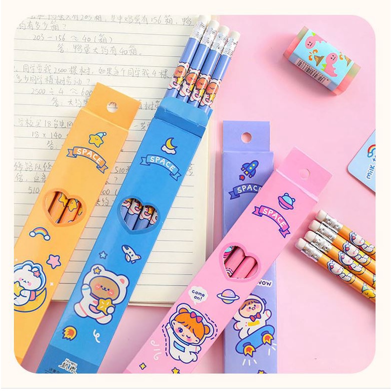 Set 4 bút chì hình phi hành gia hoạt hình dễ thương H174