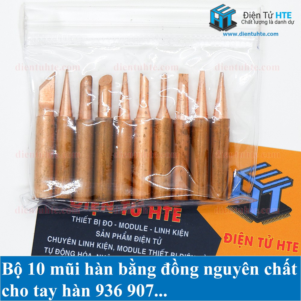 Bộ 10 mũi hàn nhiều loại bằng đồng nguyên chất cho tay hàn 936 907 [HTE Quy Nhơn CN2]