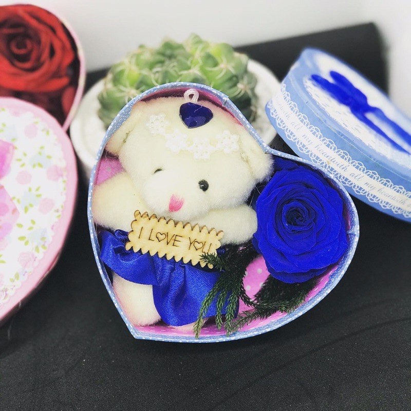 Hoa Hồng bất tử 1 bông kèm gấu bông I Love You (Hình thật shop tự chụp)