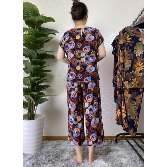 Bộ mặc nhà trung niên, lanh nhung lửng cao cấp