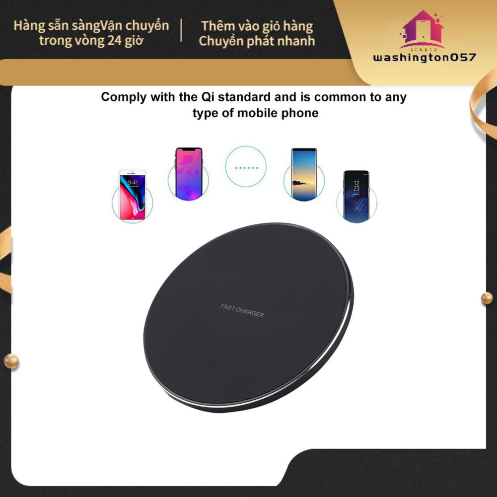 Washington057 10W/7.5W QI Portable Metal Round Wireless Mobile Phone Charging Pad Fast Charger Dock