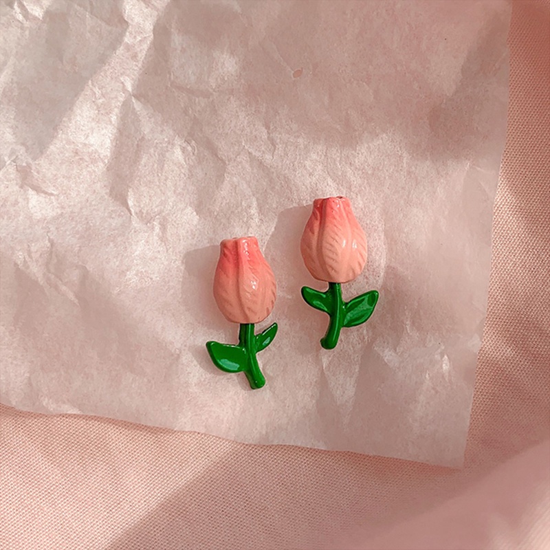 Bông Tai Hình Hoa Tulip Màu Hồng Ngọt Ngào Dễ Thương Cho Nữ