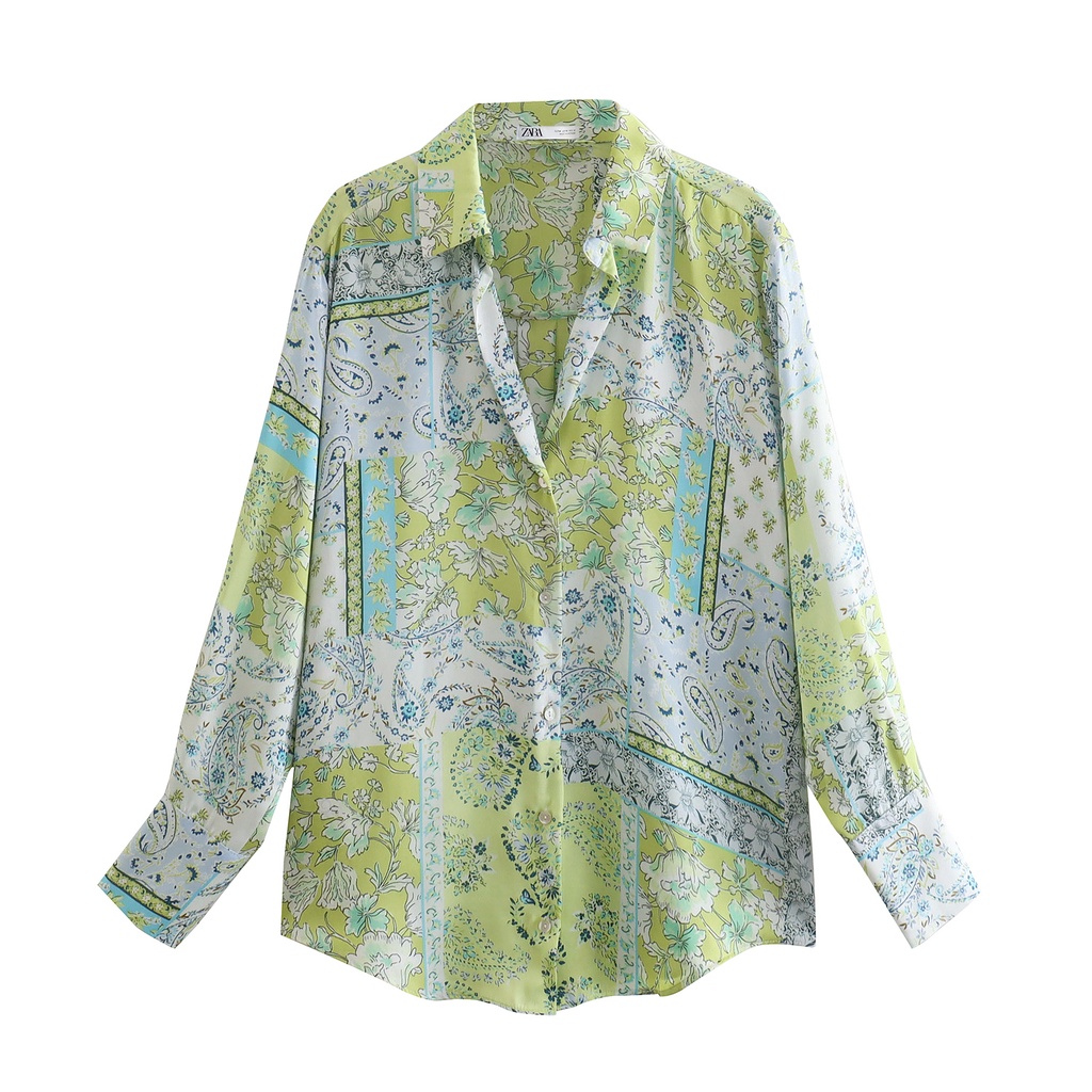 Zara Morocco full tag - Áo Zara sơ mi lụa xanh mát AH01SMLG41N10