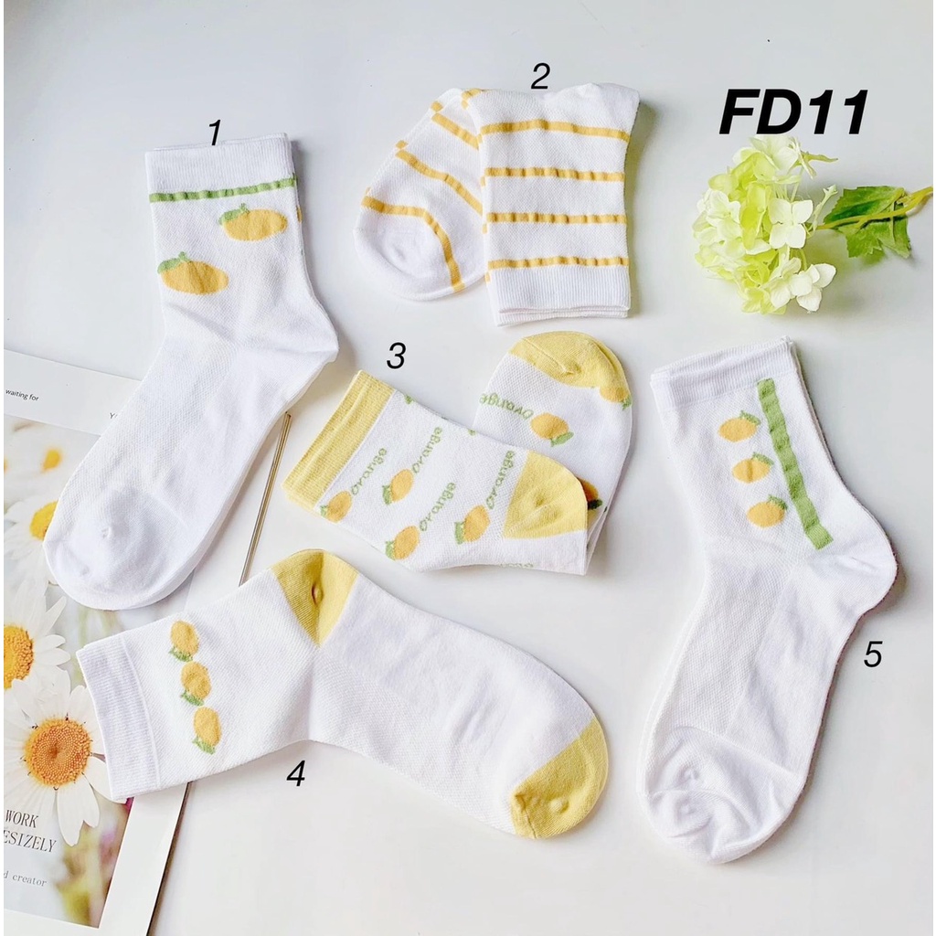Tất cổ cao, vớ cổ cao nữ trắng họa tiết hình thú xinh xắn vải cotton co giãn thời trang Hàn Quốc