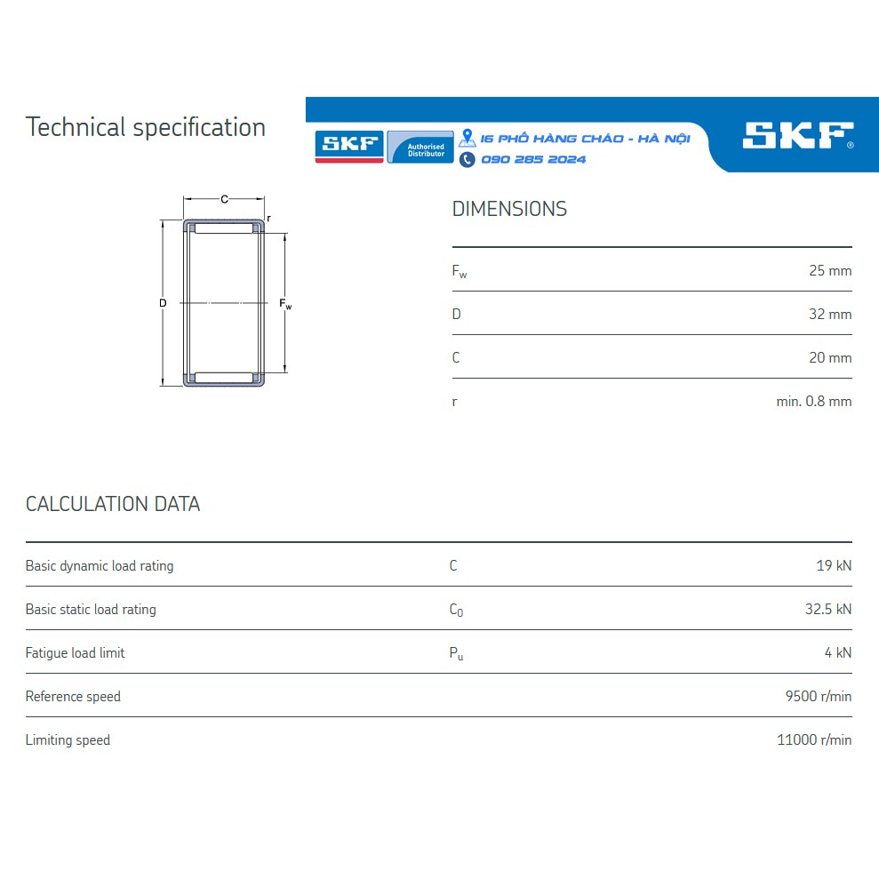 VÒNG BI SKF HK 2520 chính hãng