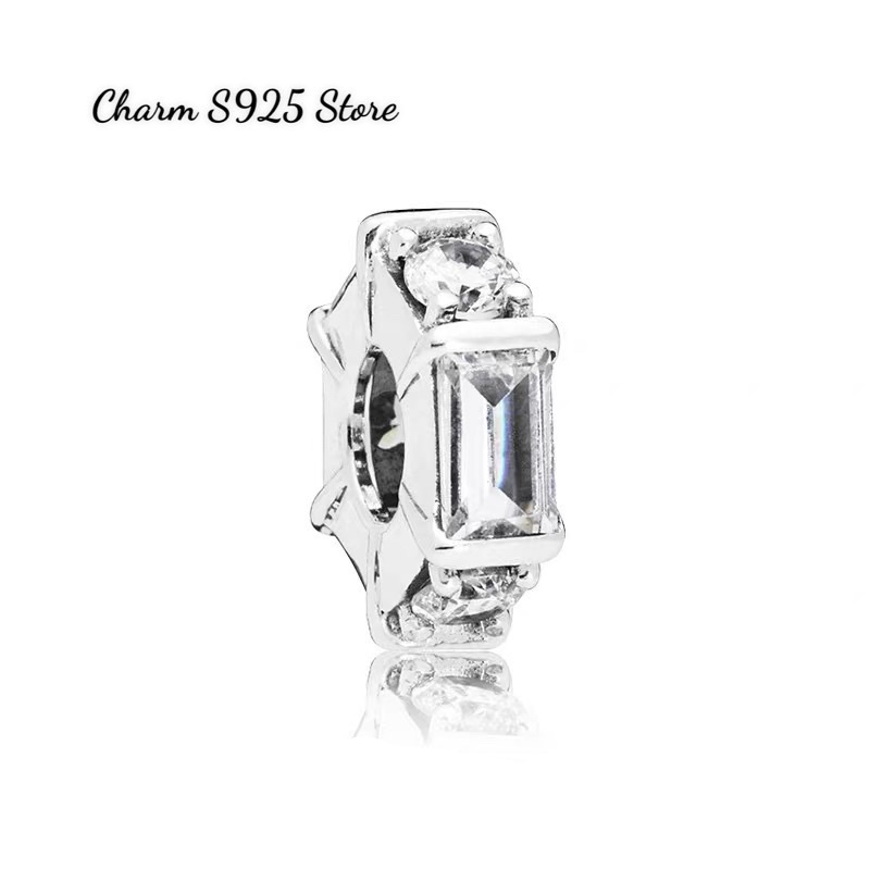 charm pan đá trắng vuông bảng nhỏ bạc s925 cao cấp