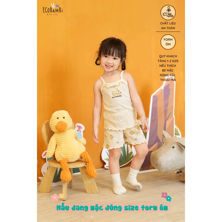 Bộ 2 dây thun thông hơi cotton cao cấp, dáng QUẦN NGẮN phong cách Hàn Quốc in Gấu cho bé gái Ecobambi