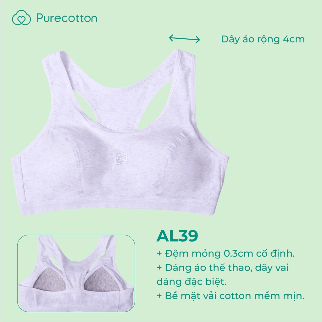 Áo lót học sinh Purecotton BIGSIZE 60-88kg cho bé gái chất cotton cao cấp dáng áo chui đầu có đệm mỏng PC011