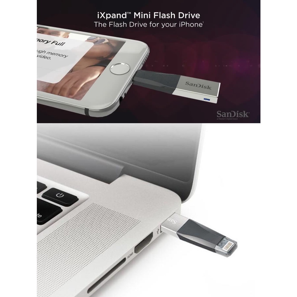 [Mã 55ELSALE1 giảm 7% đơn 300K] Usb 32GB + OTG lightning(MFi) SanDisk iXpand Mini SDIX40N