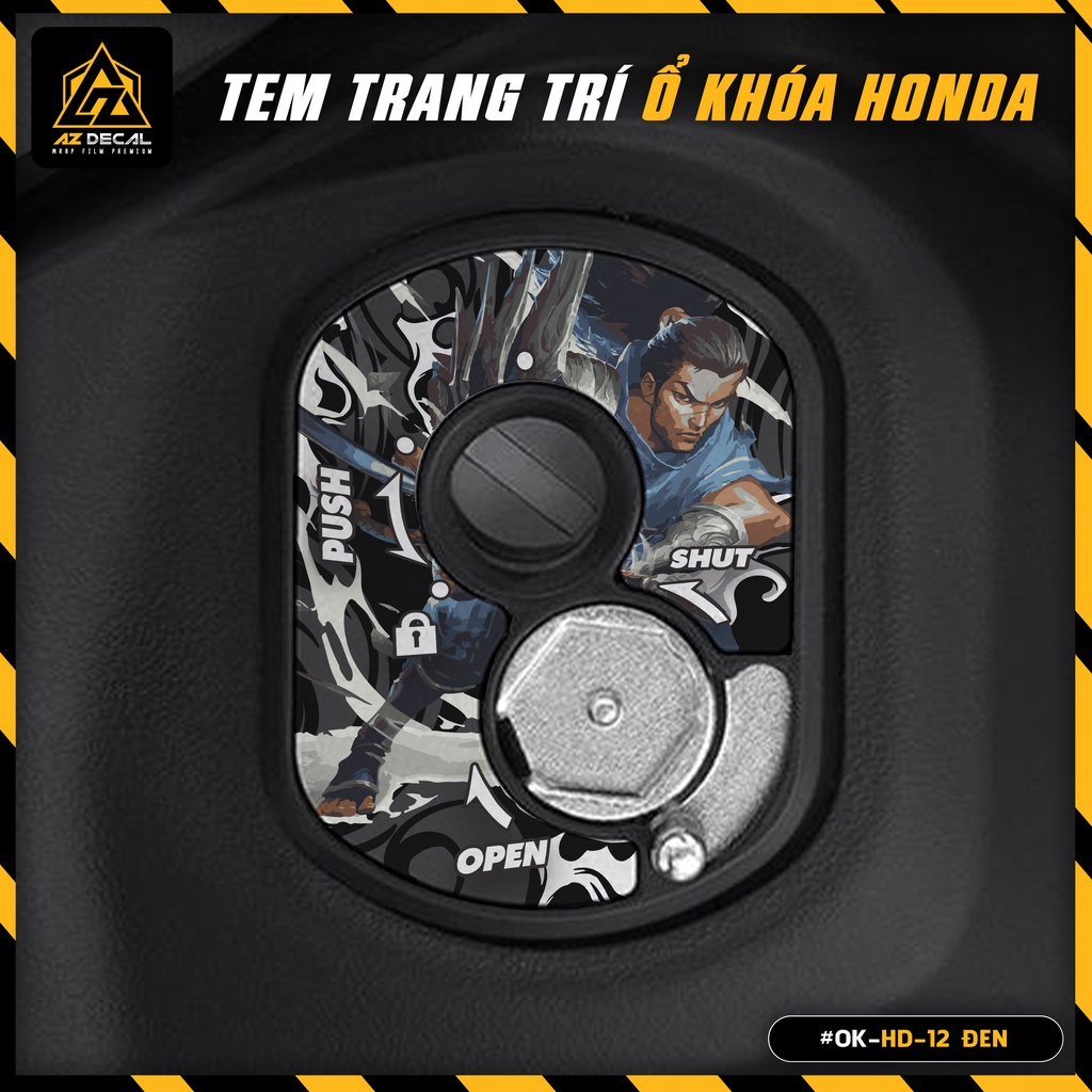 Decal Dán Ổ Khóa Cơ Mẫu Yasuo | OK-HD-12 | Tem Trang Trí Ổ Khóa Xe SH, SH Mode, Air Blade, Vision, Lead, Wave, Winner,..