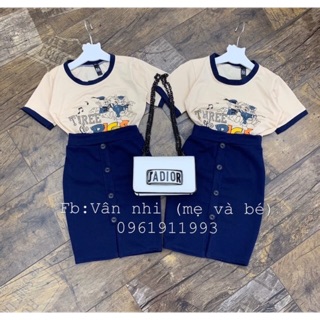 Sét áo và chân váy body màu xanh cho bé