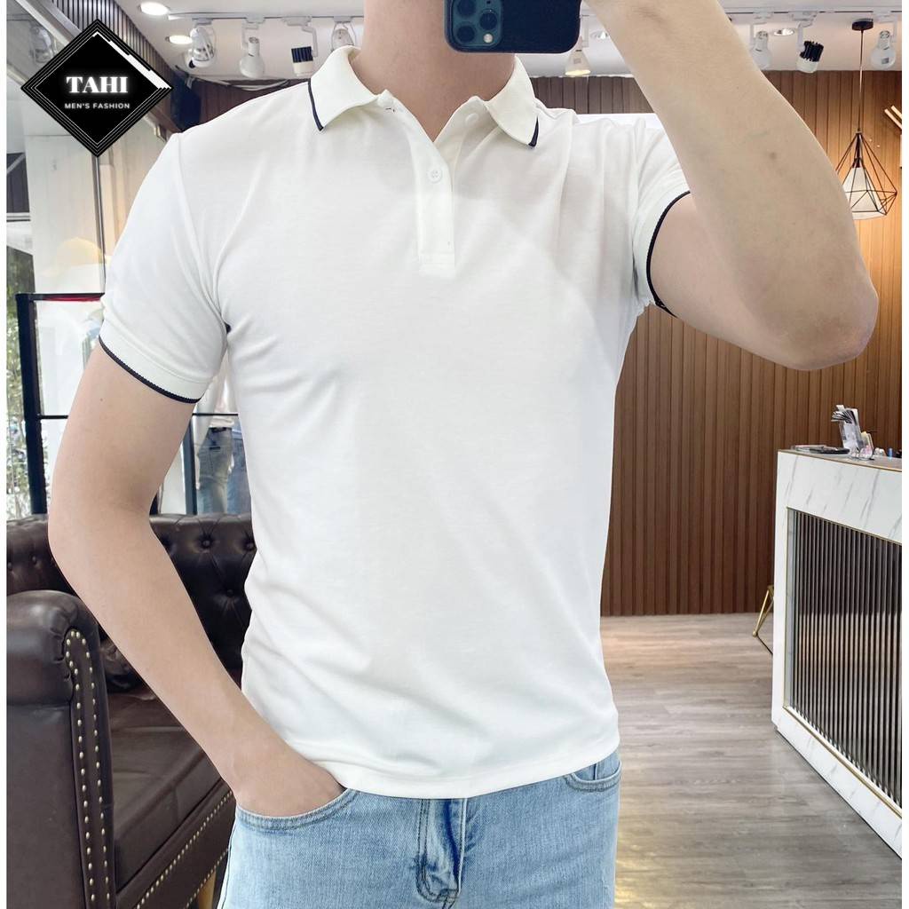 Áo Thun Nam POLO Cotton Cá Sấu TAHISTYLE Áo Phông Cổ bẻ Tay Ngắn Cao Cấp Có Viền Màu Trắng